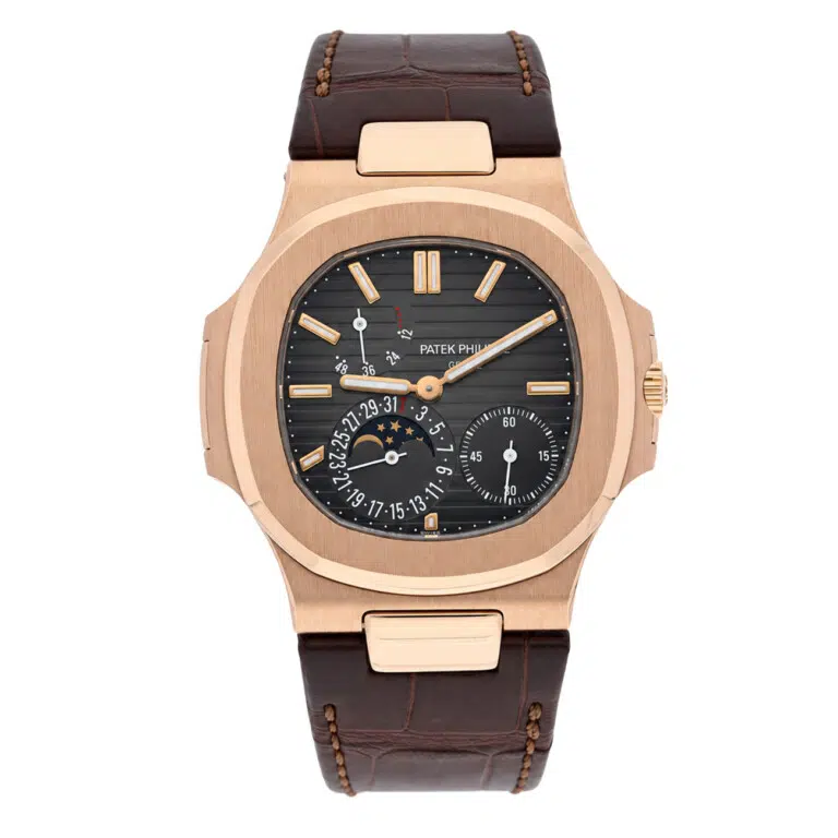 Patek Philippe Nautilus 5712R-001 Brown Dial Rose Gold Leather Strap Watch