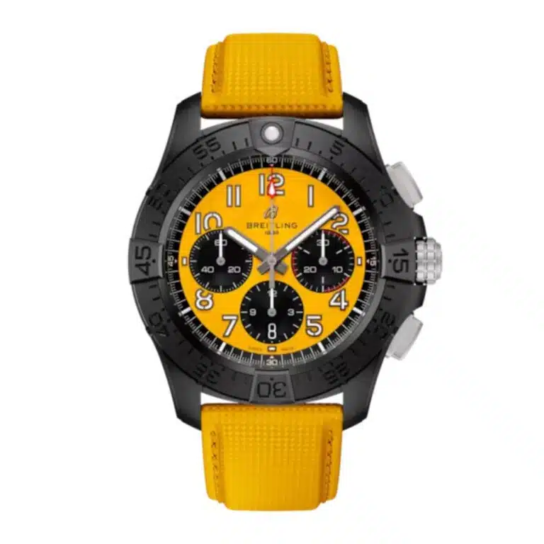 Breitling Avenger B01 Chronograph Night Mission SB0147101I1X1 44mm Yellow Dial Unidirectional Rotating Bezel Ceramic With Yellow Calfskin Leather Strap Watch