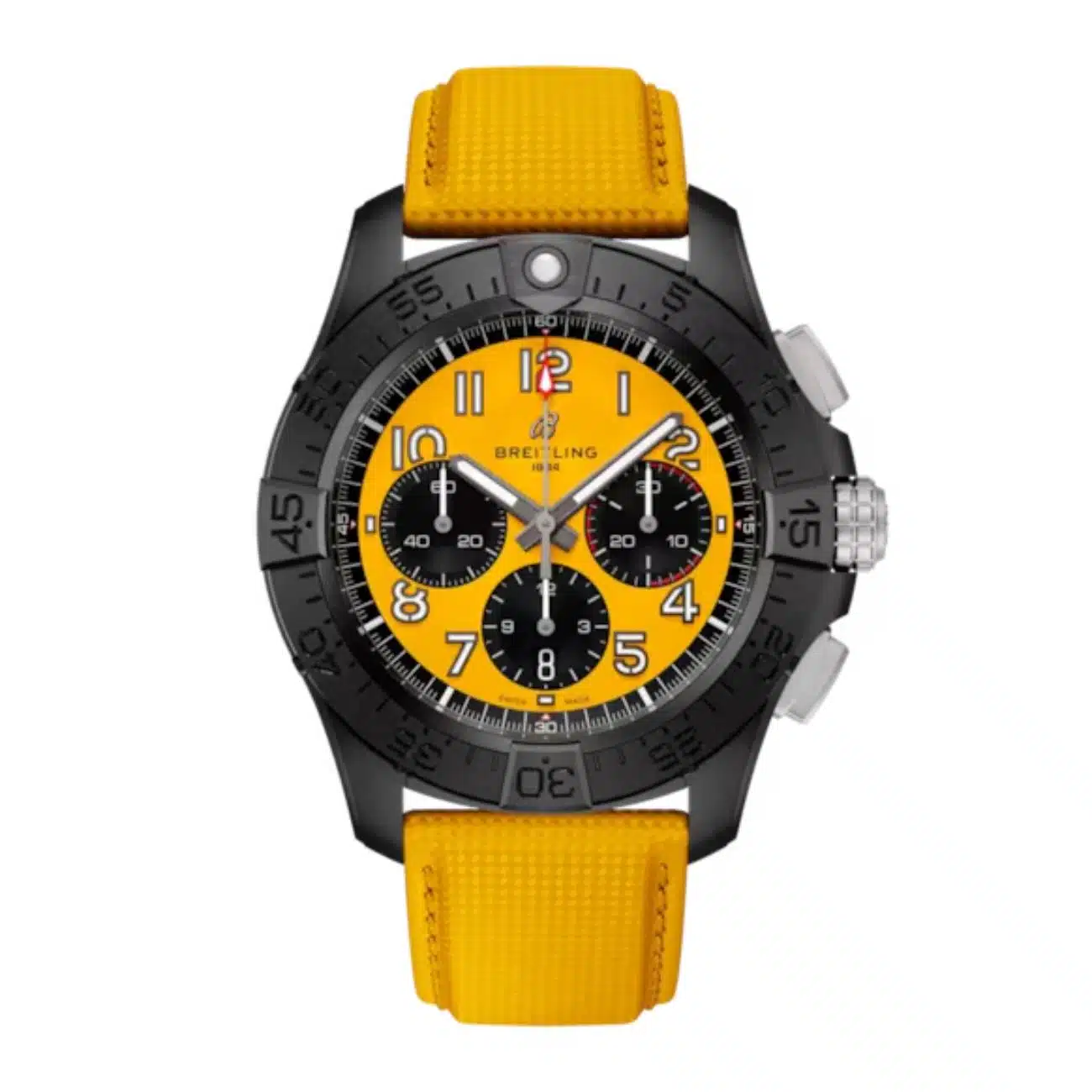 Breitling Avenger B01 Chronogragh Night Mission SB0147101I1X1 44mm Yellow Dial Unidirectional Rotating Bezel Ceramic With Yellow Calfskin Leather Strap Watch