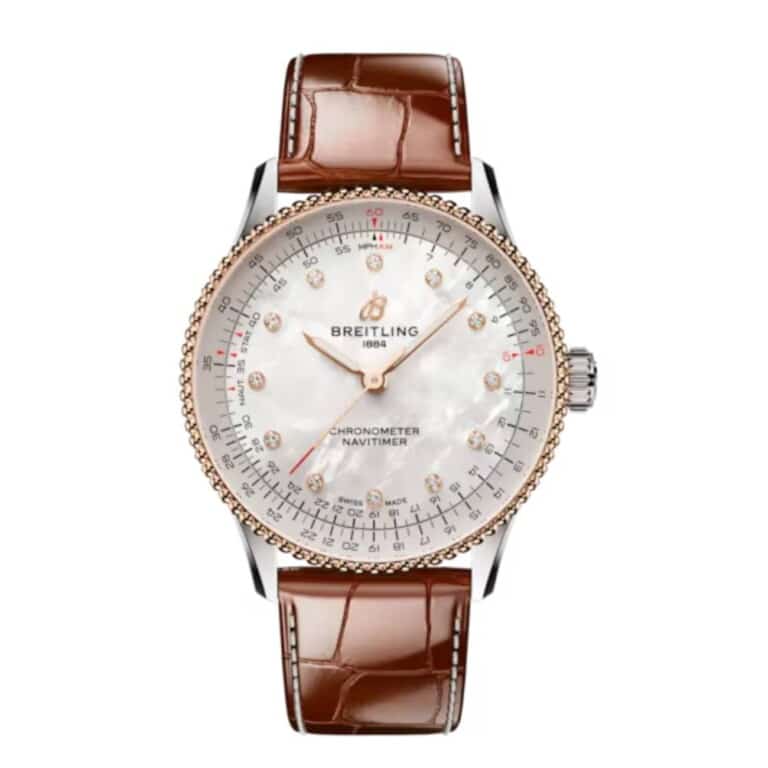 Breitling Navitimer Automatic U17327211A1P1 36mm White Mother Of Pearl Dial Bidirectional Rotating Bezel Steel and 18k Red