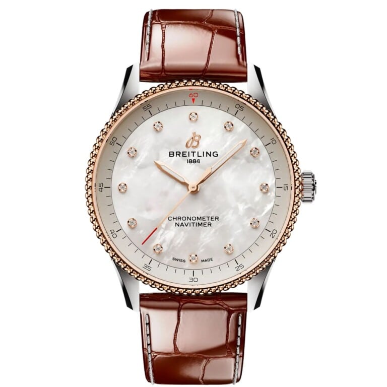 Breitling Navitimer 32mm U77320E61A1P1 SS/RG With Brown Leather Watch MOP Diamond Dial 2024