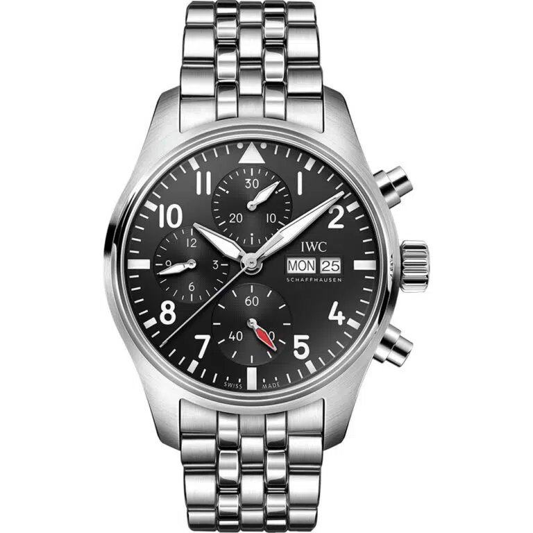 IWC Pilot's Chronograph 41 mm Watch Stainless Steel Case IW388113 Black Dial Stainless Steel Bracelet