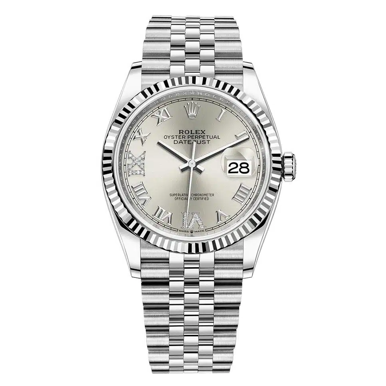 Rolex Datejust 126234-0029 Stainless Steel Silver Dial Pave at 6 and 9 Jubilee 2024