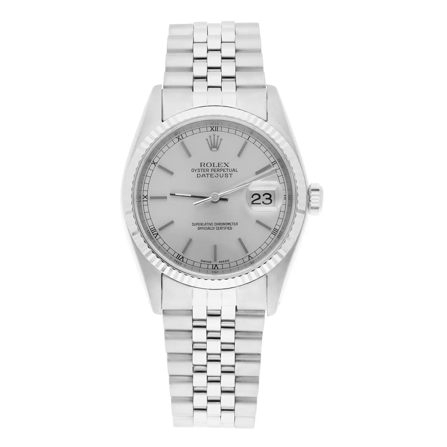 Rolex Datejust 36mm Stainless Steel 16014 Silver Index RT Dial, Circa - 1985