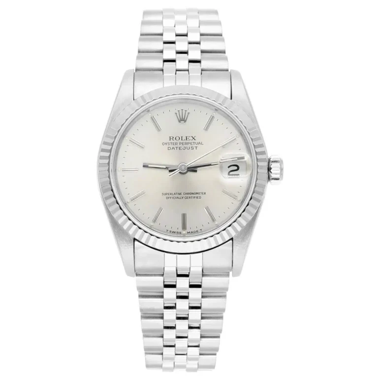 Rolex Datejust 31 68274 silver index dial steel watch, white gold bezel