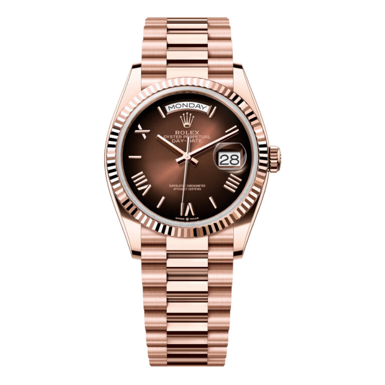 Rolex Day Date 128235-0075 36mm Rose Gold Watch Chocolate Roman Dial