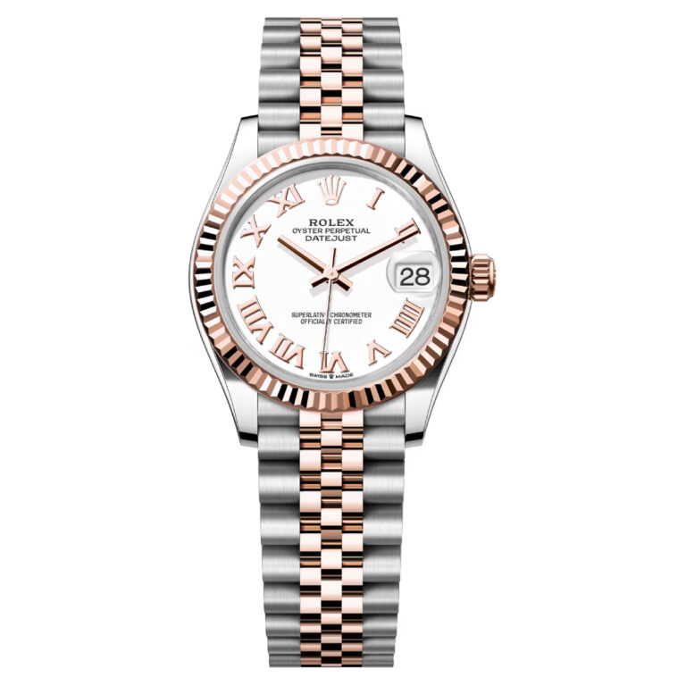 Rolex Datejust 31 White Roman Dial 278271-0002 Two Tone Rose Gold Fluted Bezel Jubilee Bracelet Watch 2024