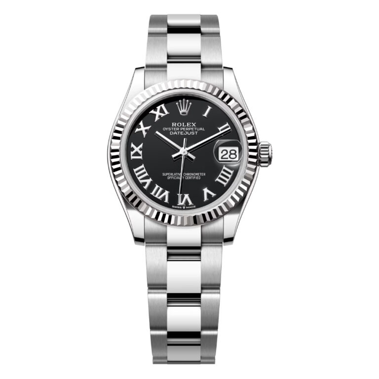 Rolex Steel and White Gold Datejust 31 18K Fluted Bezel 278274-0001 Black Roman Dial Oyster Bracelet Watch 2024