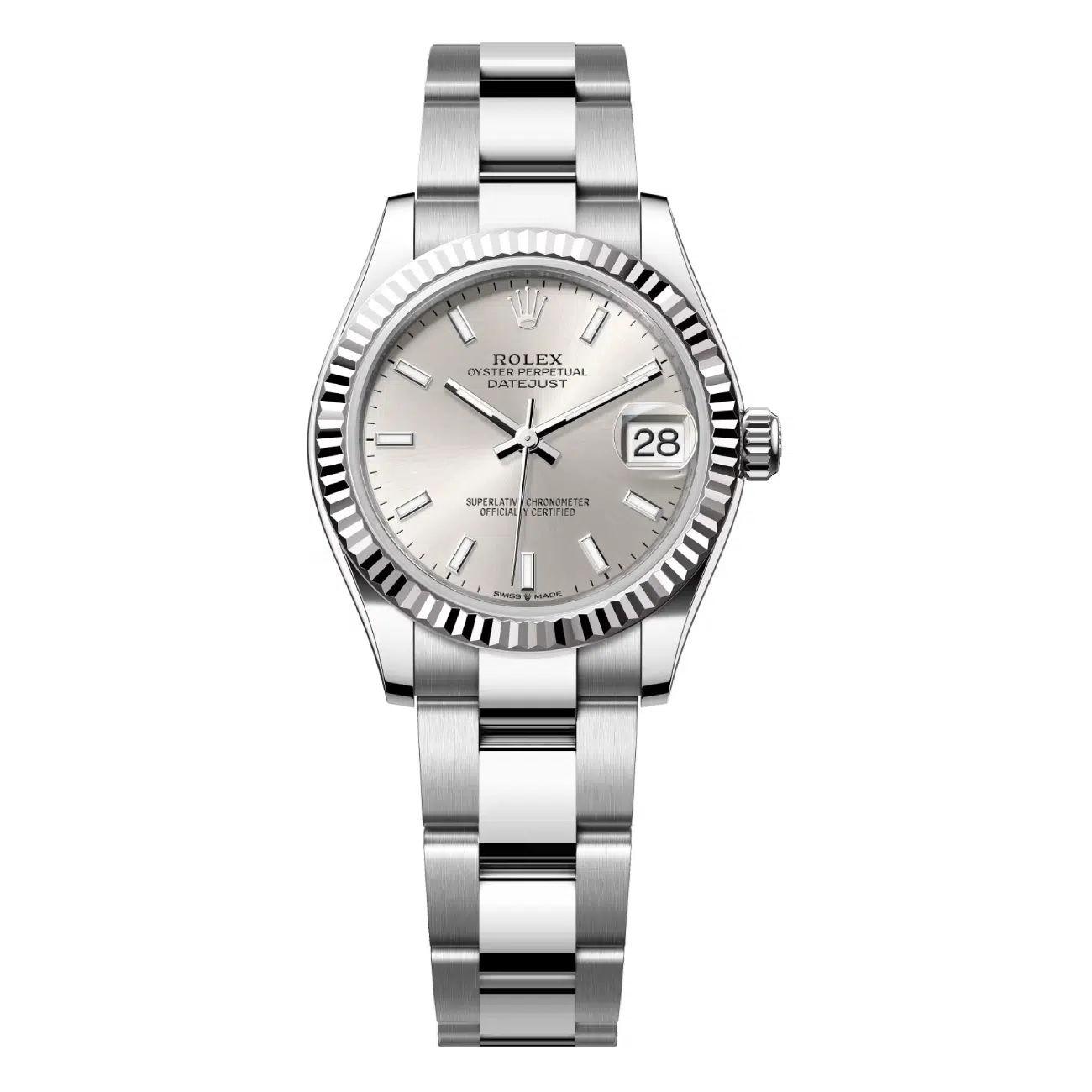 Rolex Datejust 31 Steel and White Gold Fluted Bezel Silver Index Dial 278274-0011 Oyster Bracelet Watch 2024