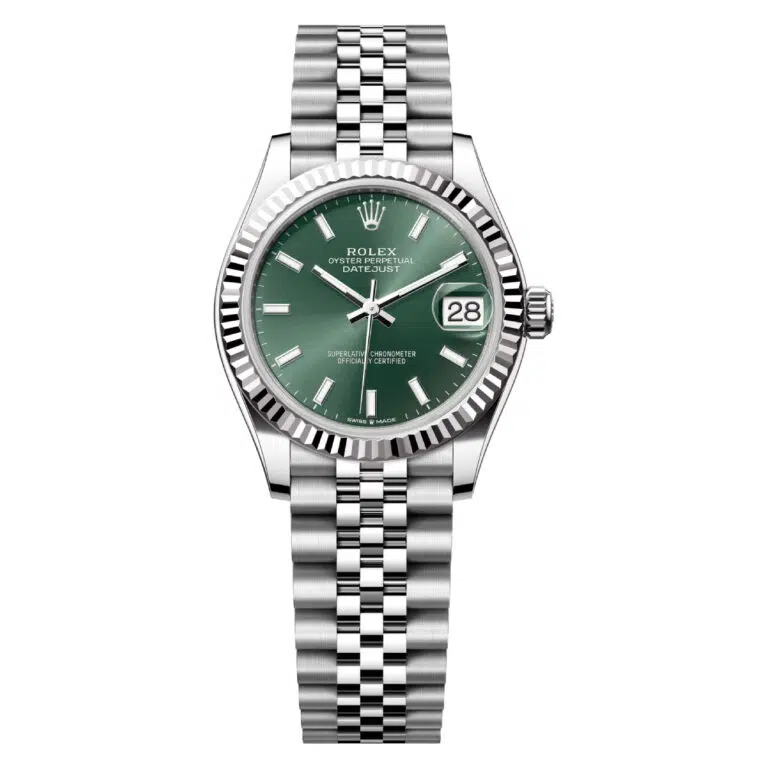 Rolex Datejust 31 278274-0018 Steel and White Gold Fluted Bezel Mint Green Index Dial Jubilee Bracelet Watch