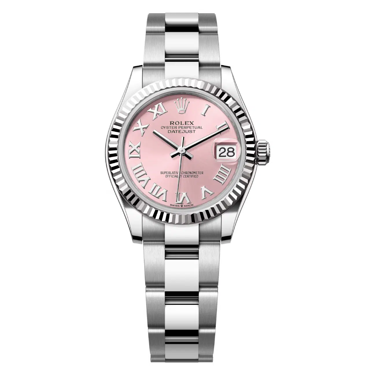 Rolex Datejust 31 Steel and White Gold Fluted Bezel 278274-0019 Pink Roman Dial Oyster Bracelet