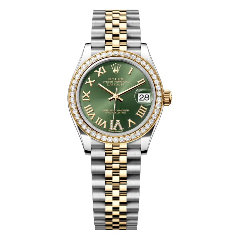 Rolex Datejust 31mm 278383rbr-0016 Jubilee Steel & Yellow Gold Watch Green Roman Pave 6 Dial