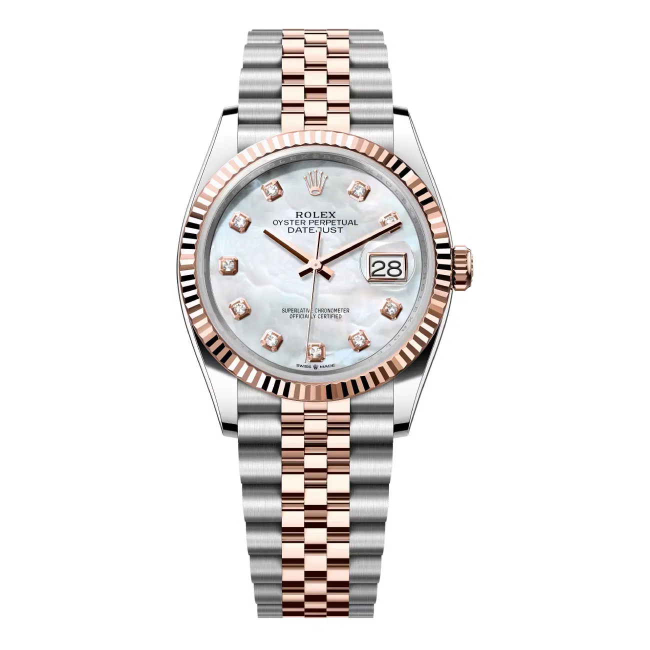Rolex Datejust 126231-0021 36mm MOP Diamond Dial Jubilee Stainless Steel & Rose Gold Watch 2024