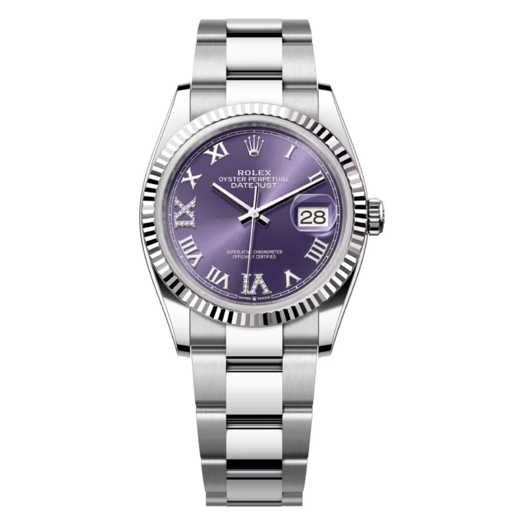 Rolex Datejust 36mm Stainless Steel Oyster 126234-0022 Purple Pave at 6 and 9 Dial