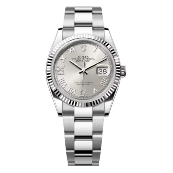 Rolex Datejust Oyster 126234-0030 Stainless Steel Silver Dial Pave at 6 and 9