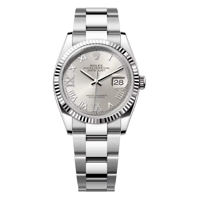 Rolex Datejust Oyster 126234-0030 Stainless Steel Silver Dial Pave at 6 and 9