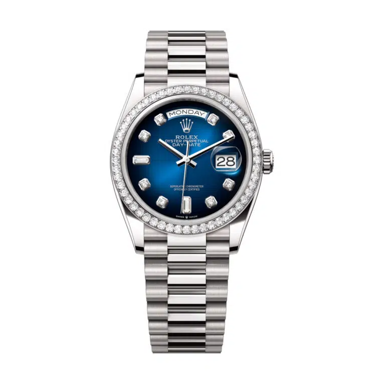 Rolex Day Date 128349RBR-0010 36mm White Gold with Blue Diamond Dial