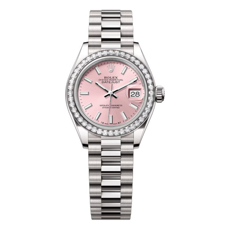 Rolex Lady-Datejust 28mm Diamond Bezel 279139rbr-0004 President White Gold Watch Pink Opal Index Dial 2024