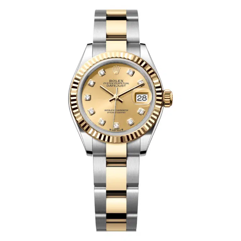Rolex Datejust 28 Steel/Yellow Gold Fluted Bezel 279173-0012 Champagne Diamond Dial Oyster Bracelet Watch