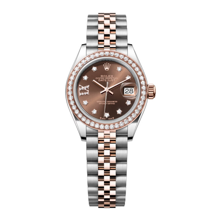 Rolex Datejust 28 Steel/Rose Gold with Diamond Set Bezel 279381RBR-0003 Chocolate Diamond Star Dial Jubilee Bracelet Watch