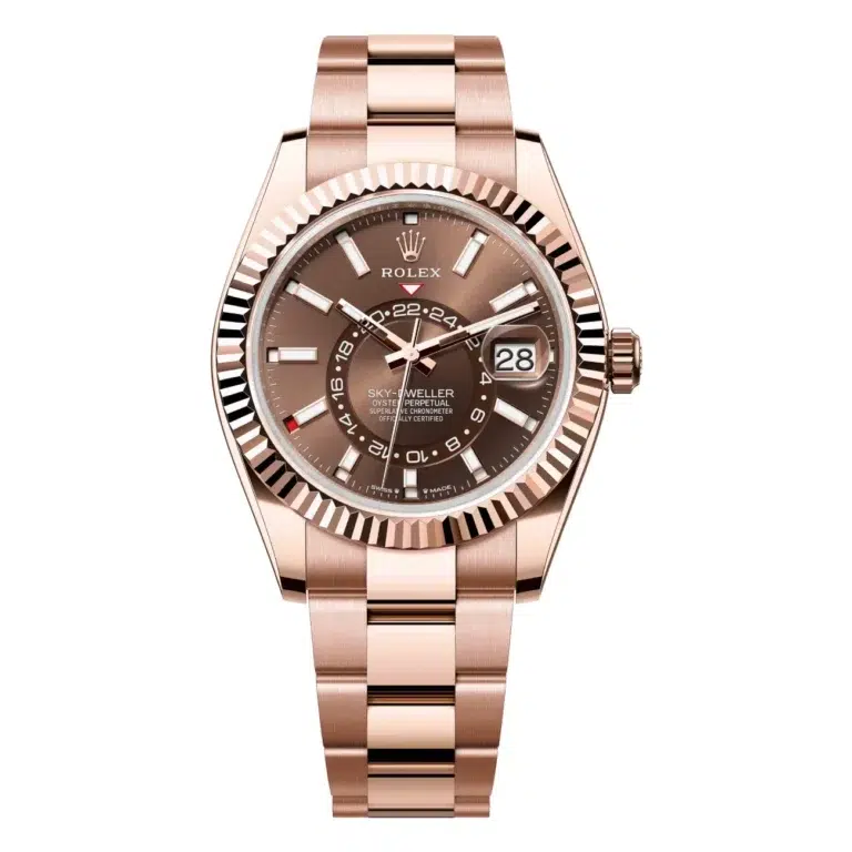 Rolex Sky-Dweller 336935-0002 Fluted Bezel Chocolate Index Dial Oyster Bracelet Rose Gold Watch 2024