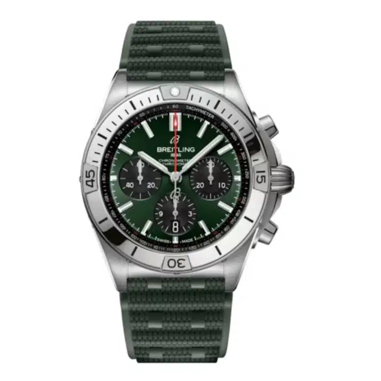 Breitling Chronomat B01 AB0134101L2S1 42mm Green Dial Unidirectional, Ratcheted Rotating Bezel Stainless Steel With Green Rubber Strap Watch