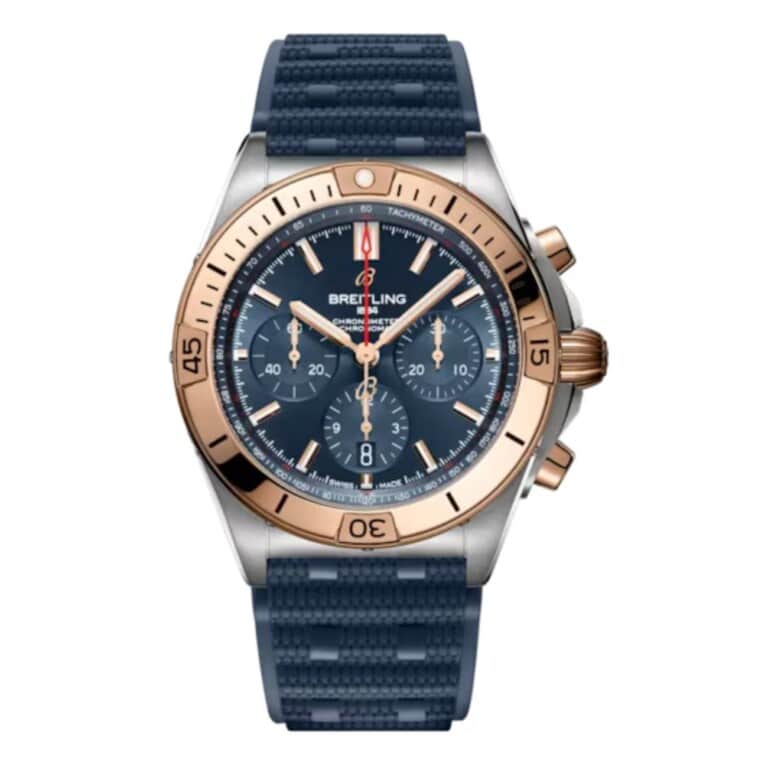 Breitling Chronomat B01 UB0134101C1S1 42mm Blue Dial Unidirectional, Ratcheted Bezel Stainless Steel and 18k Red Gold With