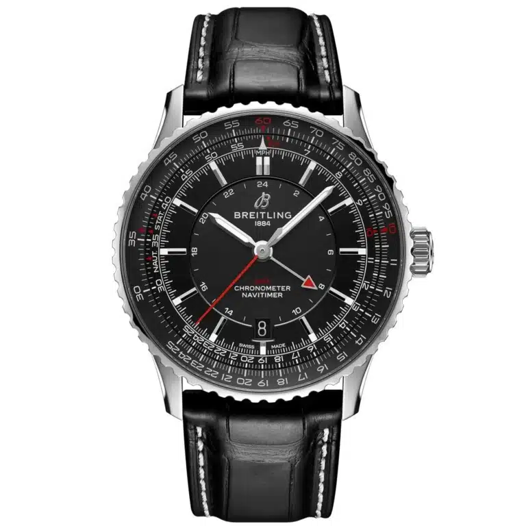 Breitling Navitimer GMT A32310251B1P1 Stainless Steel with Black Leather Watch Black Dial