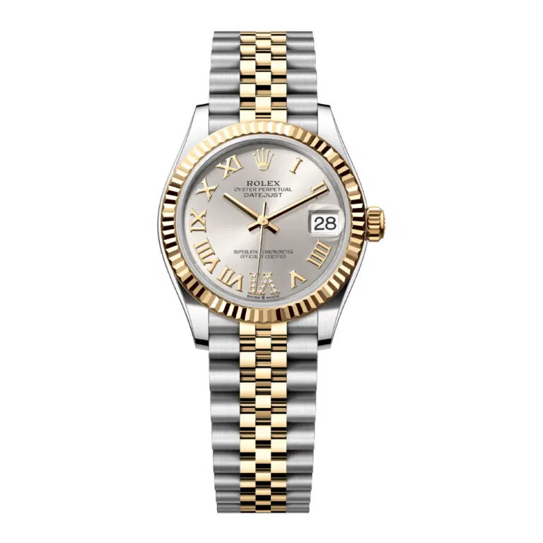 Rolex 278273-0004 Datejust 31 Watch 18Kt Fluted Bezel Silver Diamond Roman Six Dial