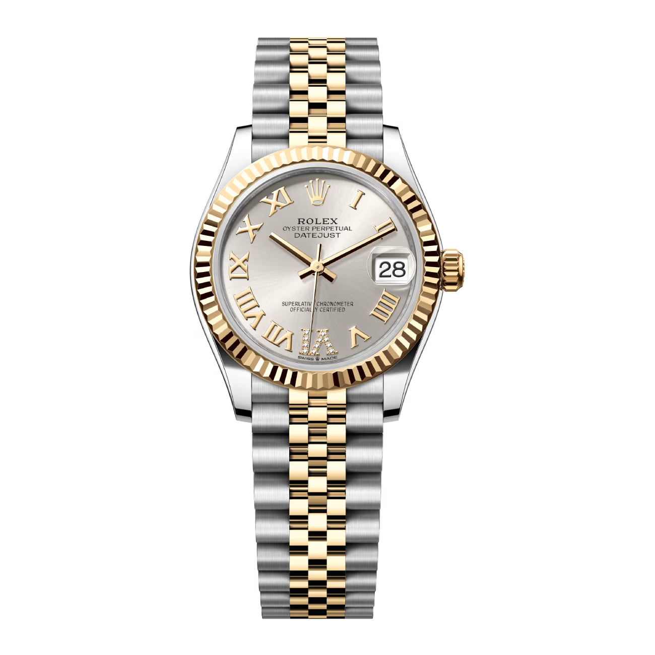 Rolex 278273-0004 Datejust 31 Watch 18Kt Fluted Bezel Silver Diamond Roman Six Dial Watch 2024