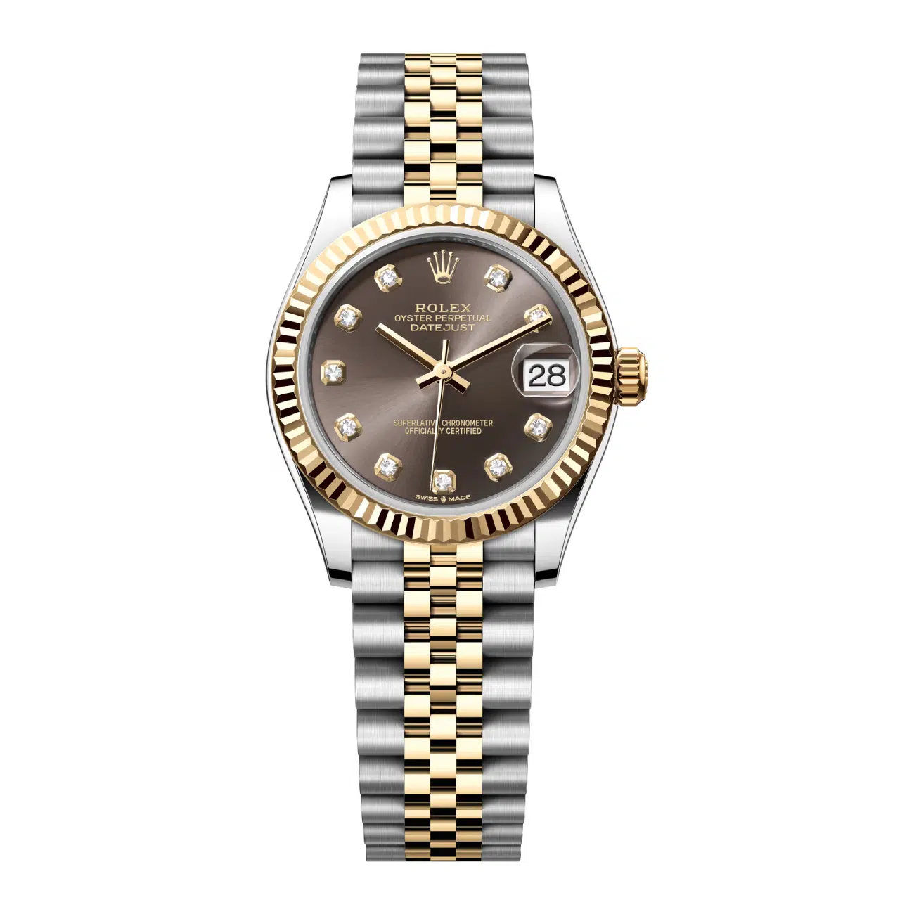 Rolex Steel and Yellow Gold Datejust 31 Watch 278273-0022 Fluted Bezel Dark Grey Diamond Dial - Jubilee Bracelet 2024