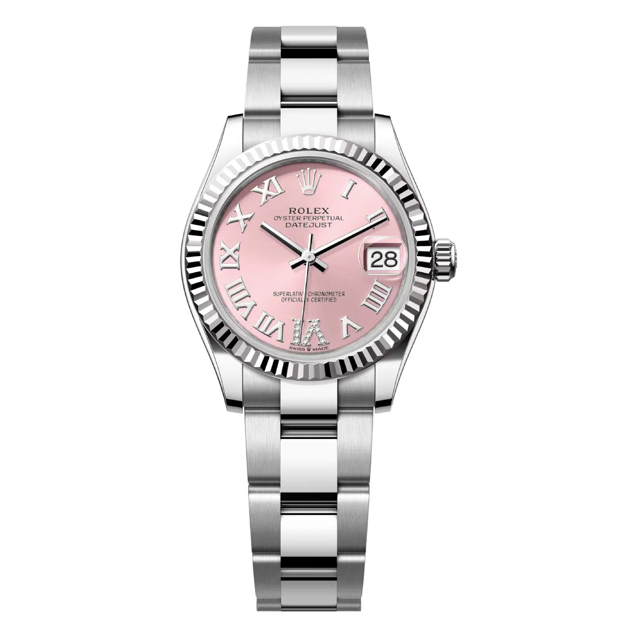 Rolex Datejust 278274-0023 Oyster Stainless Steel and White Gold with Pink Roman Pave VI Diamond Dial Watch 2024