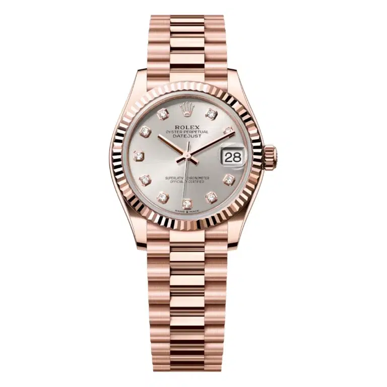 Rolex Everose Gold 278275-0039 Datejust 31 Fluted Bezel Silver Diamond Dial – President Bracelet