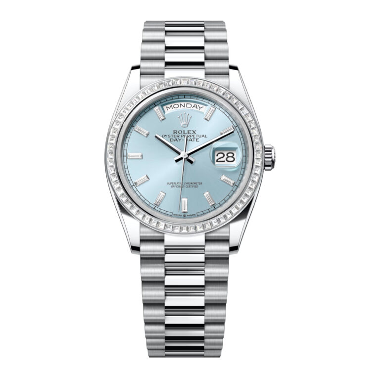 Rolex Day-Date Ice Blue Baguette Dial 128396tbr-0003 Platinum Bracelet President