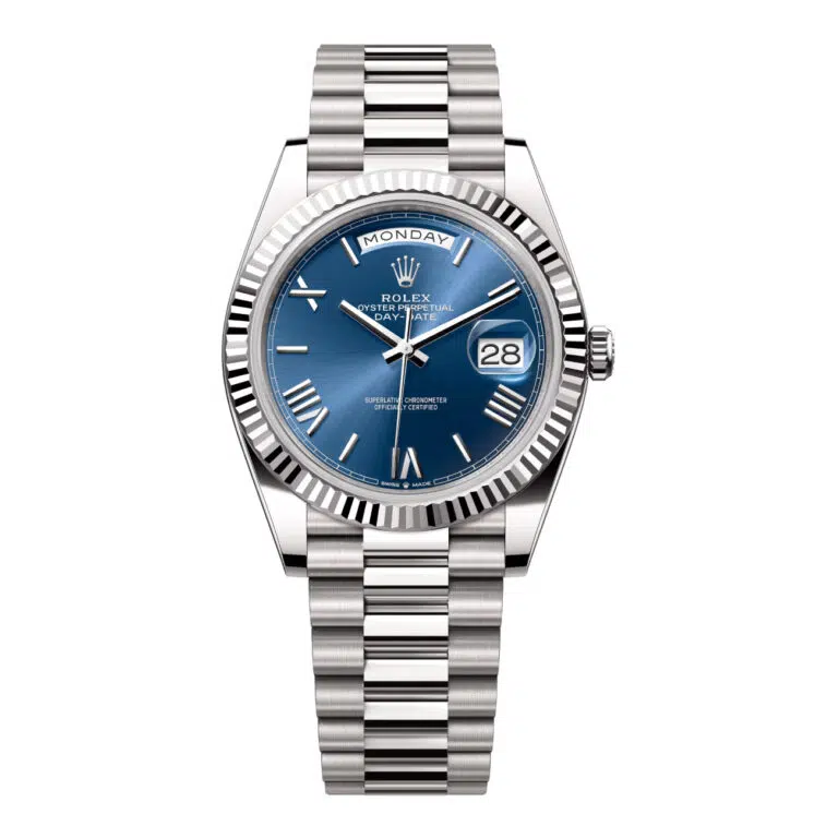 Rolex Day-Date 228239-0007 40mm President Blue Roman Dial White Gold Watch 2022