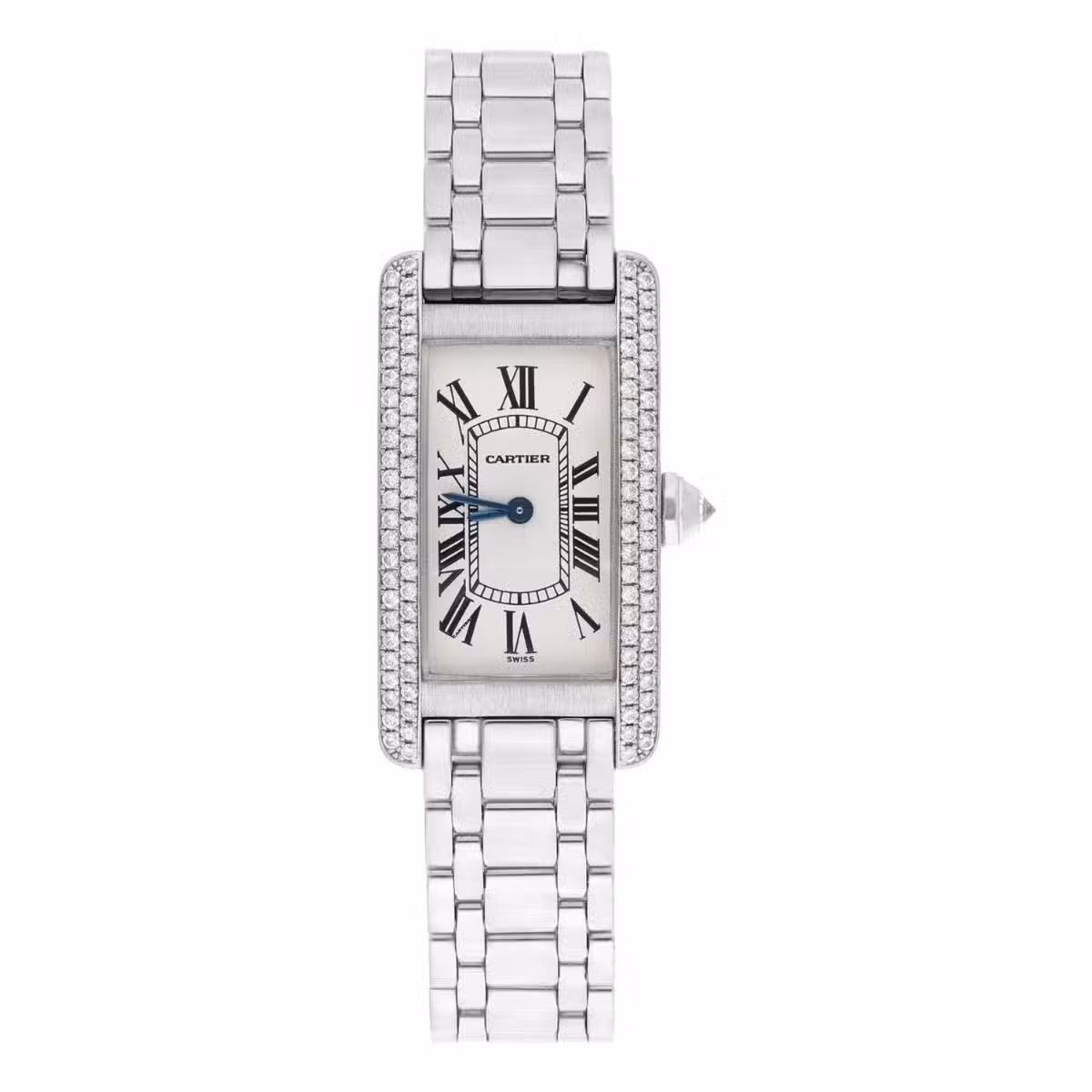 Cartier Tank Americaine Small Quartz 18k White Gold Ladies Diamond Watch