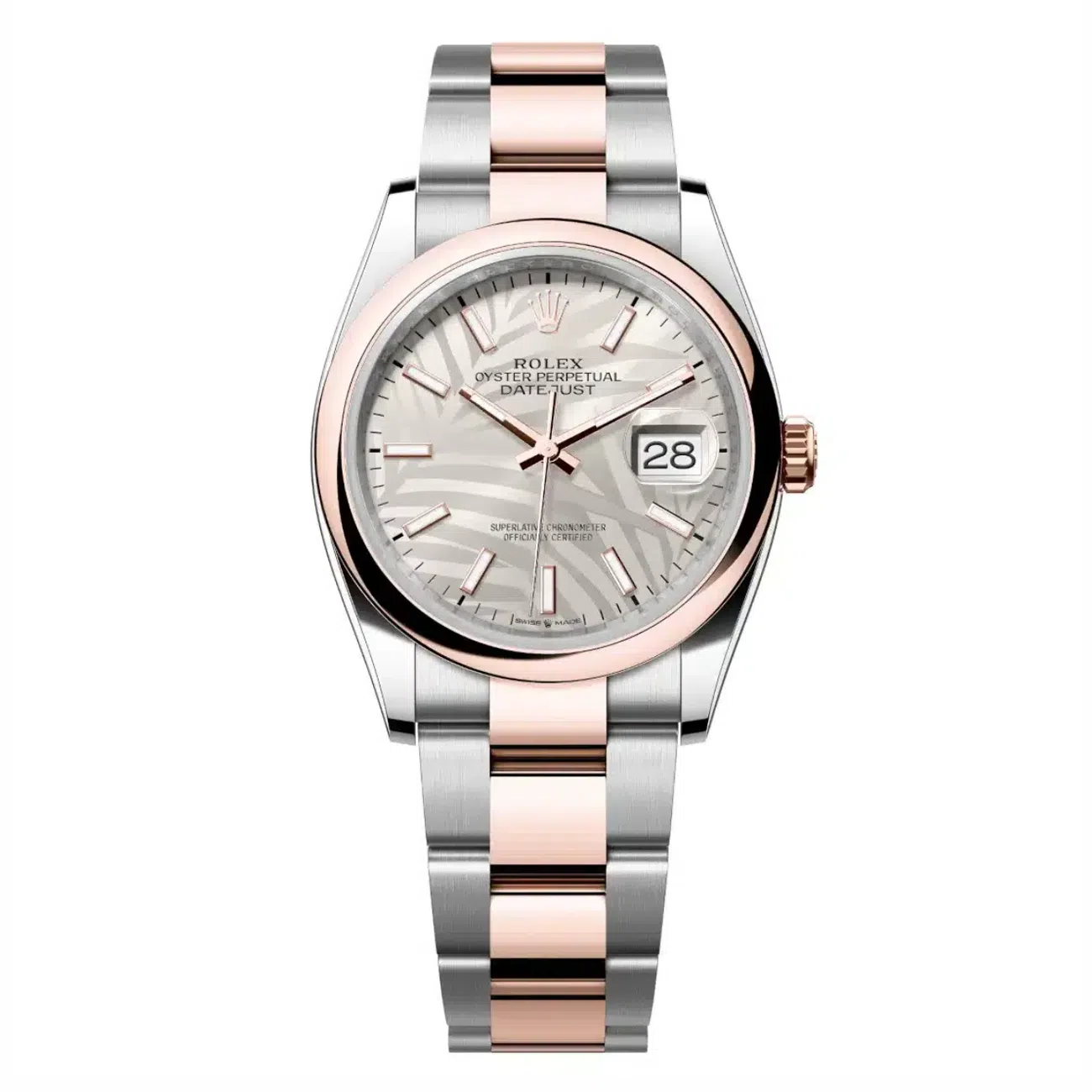 Rolex Datejust 126201-0032 36mm Oyster Stainless Steel & Rose Gold Watch Silver Palm Index Dial 2024