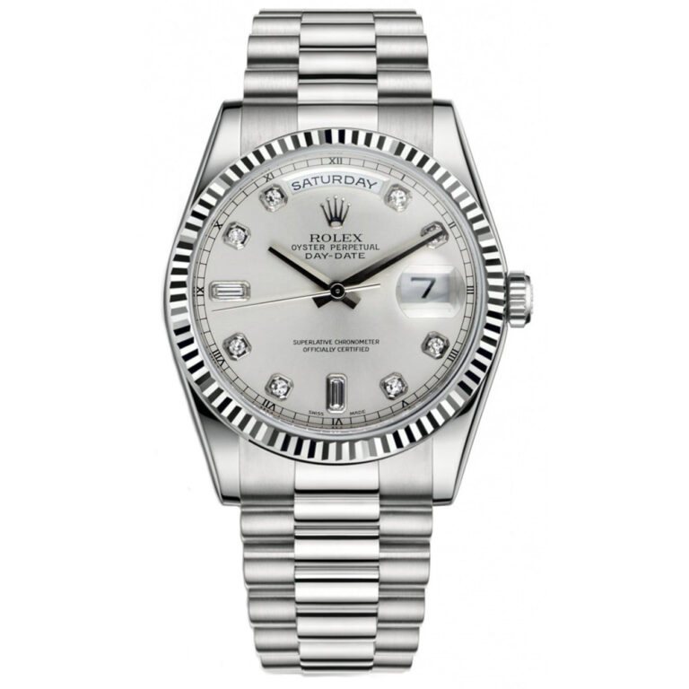 Rolex Day-Date 36 18239 White Gold with Silver Diamond Dial Watch