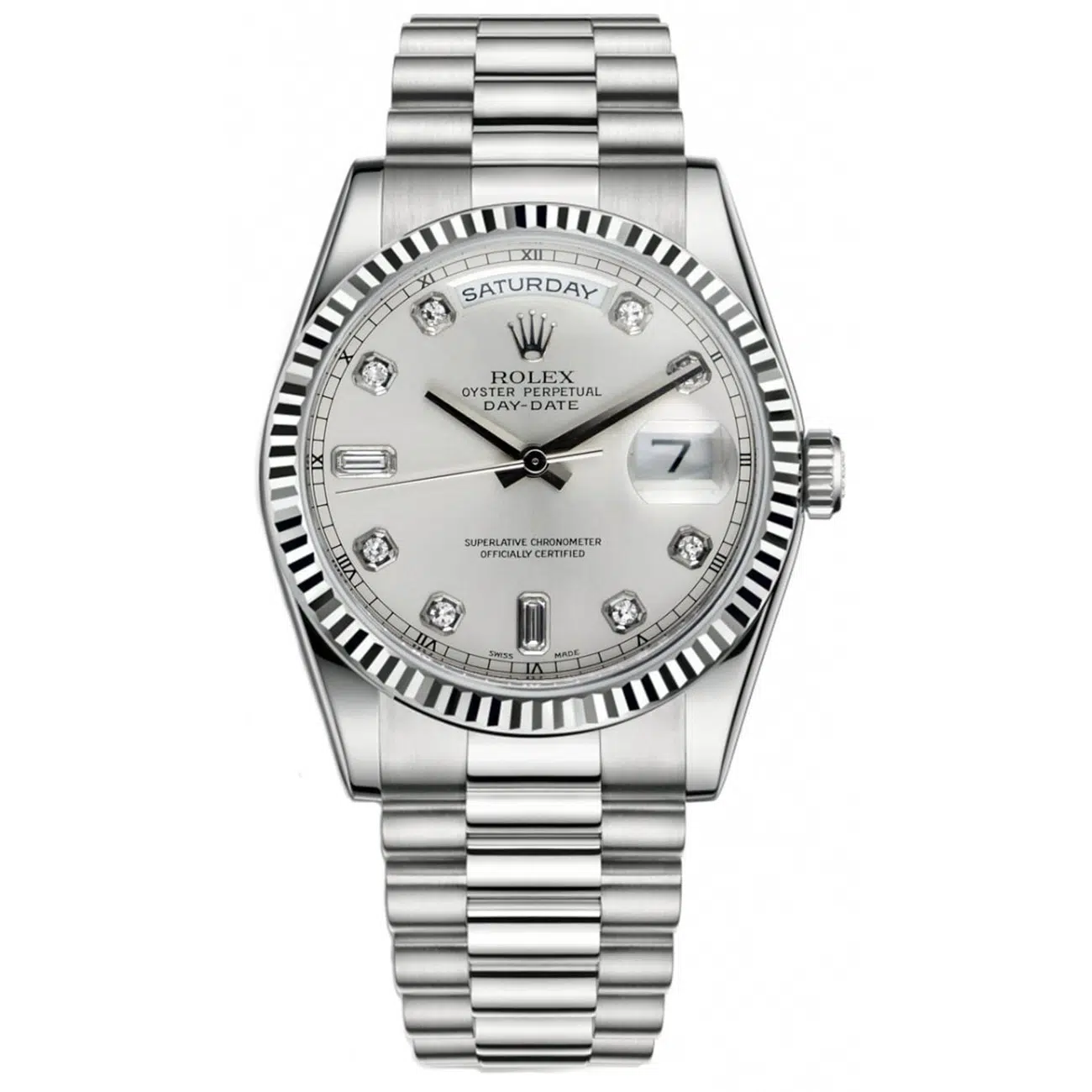 Rolex Day-Date 36 18239 White Gold with Silver Diamond Dial Watch