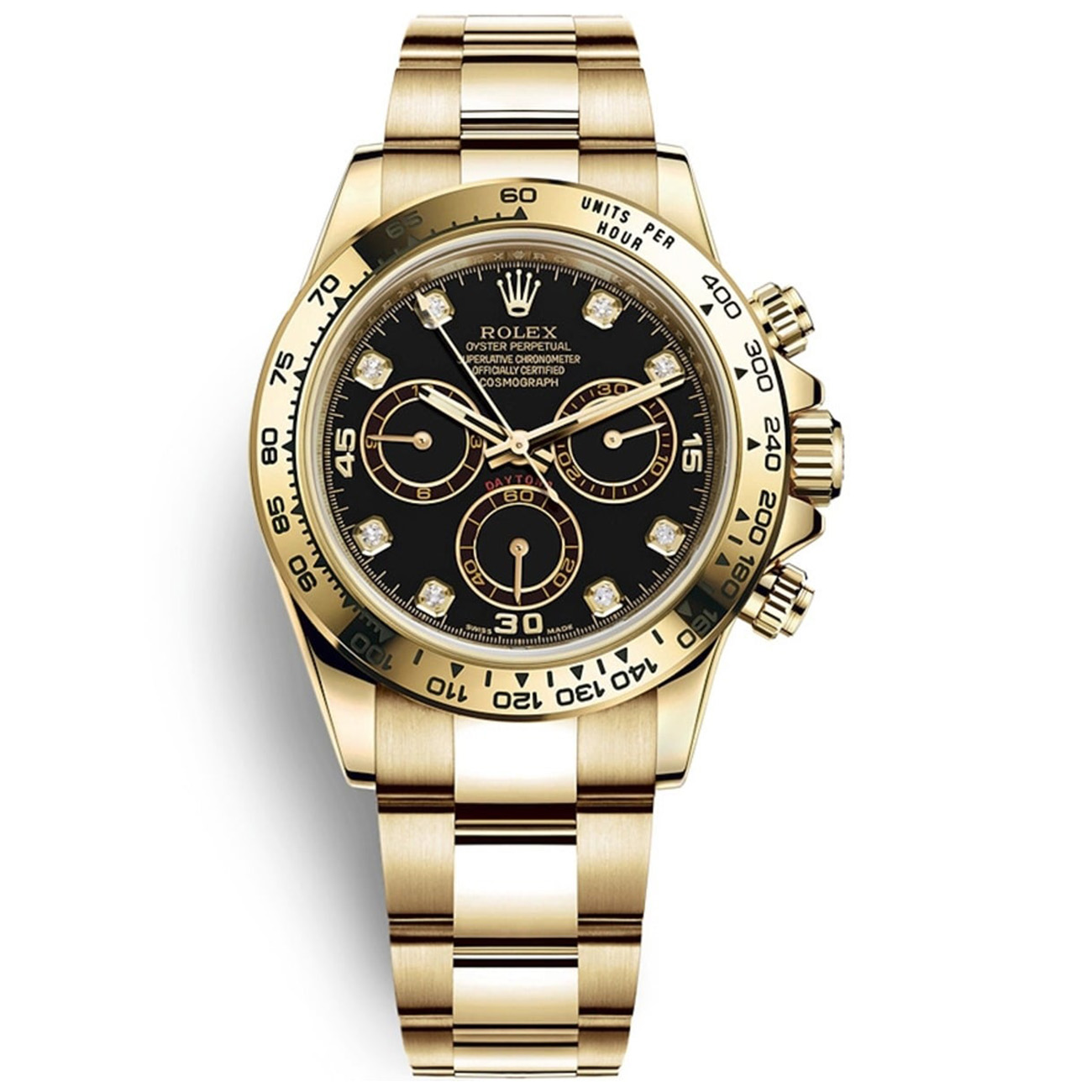 Rolex Daytona 40mm 116528 Yellow Gold with Black Diamond Dial Watch