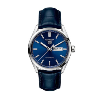 Tag Heuer Day-Date Carrera WBN2012.FC6502 Automatic Men's Watch Blue Alligator Strap