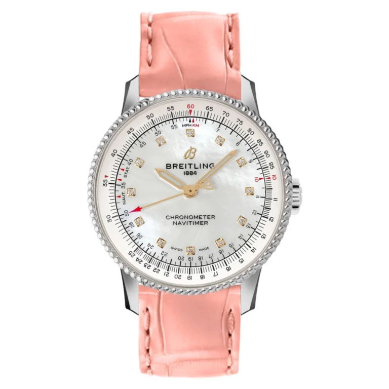 Breitling Navitimer 35mm A17395211A1P3 Stainless Steel With Pink Leather Watch MOP Diamond Dial 2024