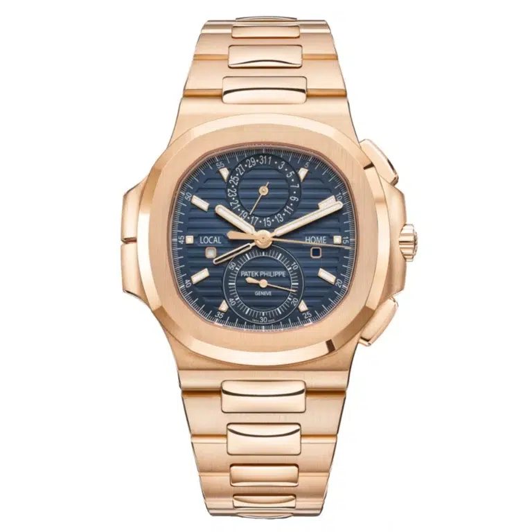 Patek Philippe Nautilus Self-Winding Travel Time Chronograph 5990/1R-001 Rose Gold Case Blue Dial Rose Gold Bracelet