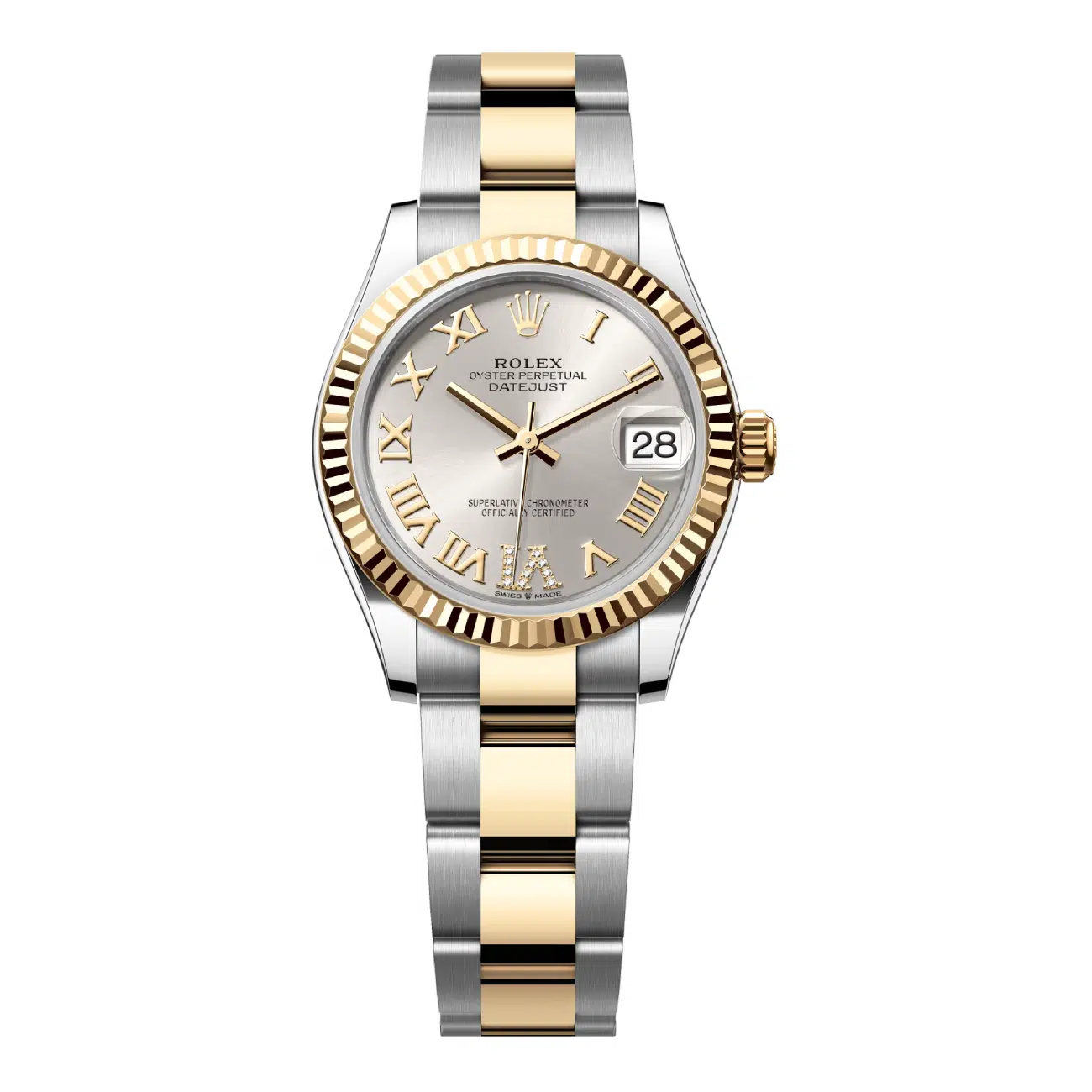 Rolex Steel and Yellow Gold Datejust 31 Fluted Bezel 278273-0003 Silver Diamond Roman Six Dial Oyster Bracelet 2024