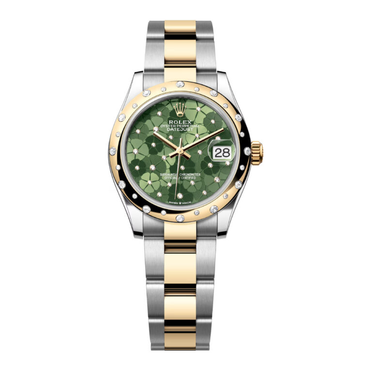 Rolex Datejust 31 Watch 278343rbr-0031 Yellow and Steel Rolesor Domed Diamond Bezel Green Floral Dial – Oyster