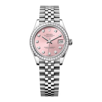 Rolex Steel and White Gold Datejust 31 Watch 278384rbr-0036 Diamond Bezel Pink Diamond Dial Jubilee Bracelet