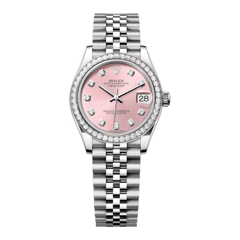 Rolex Steel and White Gold Datejust 31 Watch 278384rbr-0036 Diamond Bezel Pink Diamond Dial Jubilee Bracelet