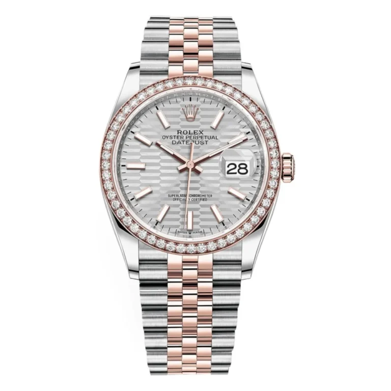 Rolex Datejust 36mm Jubilee 126281RBR-0021 Rose Gold & Stainless Steel With Diamond Bezel Watch Silver Fluted Motif Dial