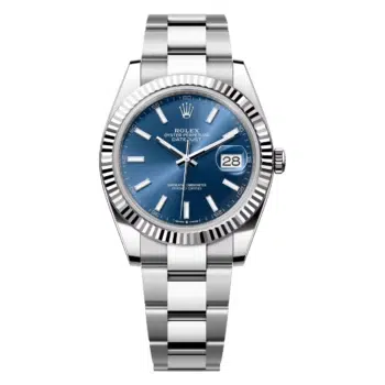 Rolex Steel and White Gold Rolesor Datejust 41 Watch Fluted Bezel 126334-0001 Blue Index Dial Oyster Bracelet