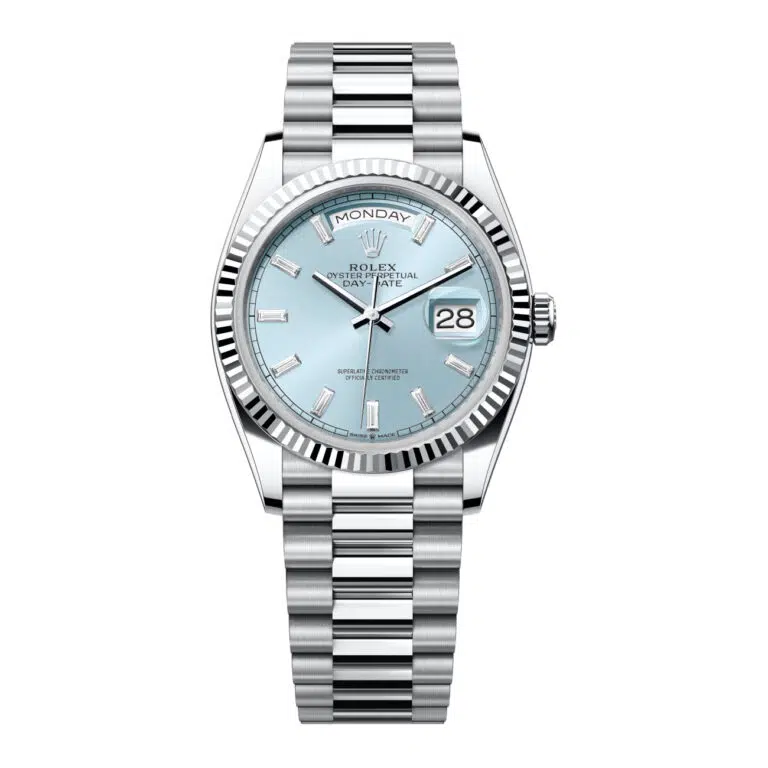 Rolex Day-Date 36mm 128236-0009 Platinum with Ice Blue Diamond Dial Presidential Watch